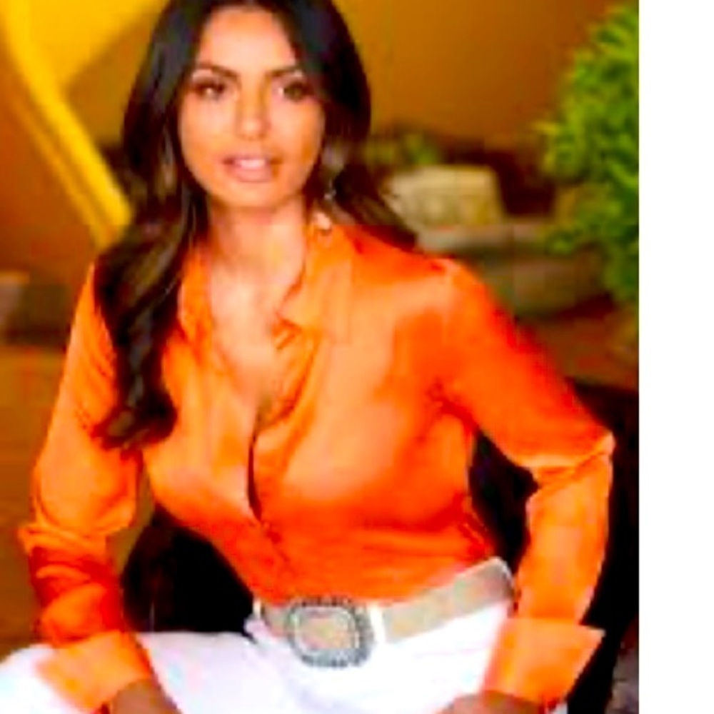 Robbie Bee Luxury %100 silk button down with cheetah print cuffs!